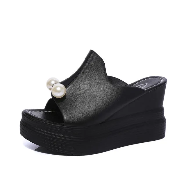 Women Summer Sandals Thick Heel Platform Wedges Sandals White Black High Shoes