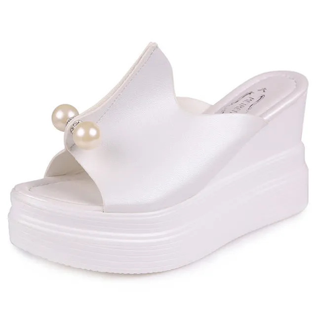 Women Summer Sandals Thick Heel Platform Wedges Sandals White Black High Shoes