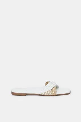 Women White & Gold Weave Mule