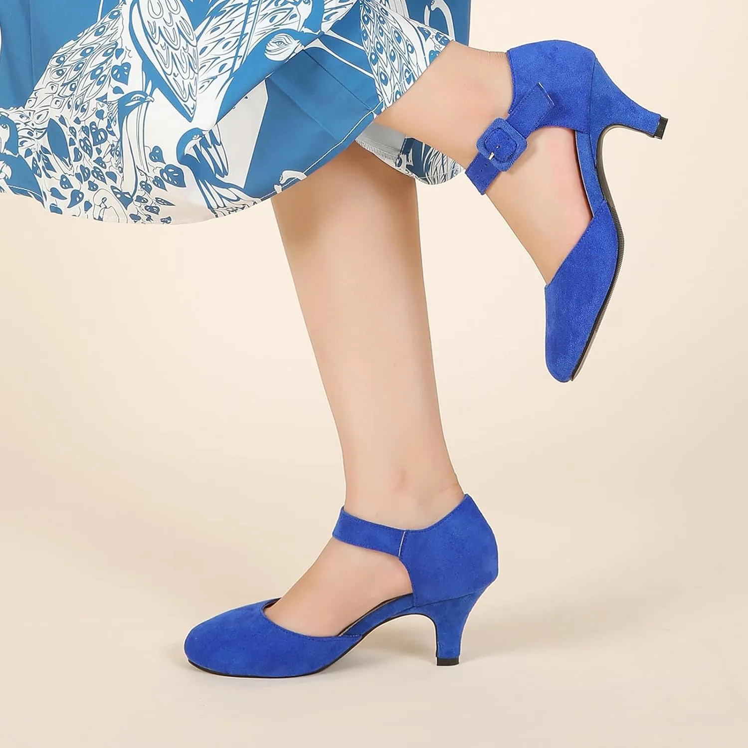 Womens Ankle Strap Kitten Heels Closed Toe Low Heel Dress Shoes Comfortable Vintage Pumps for Women Dressy Bridal Wedding Party