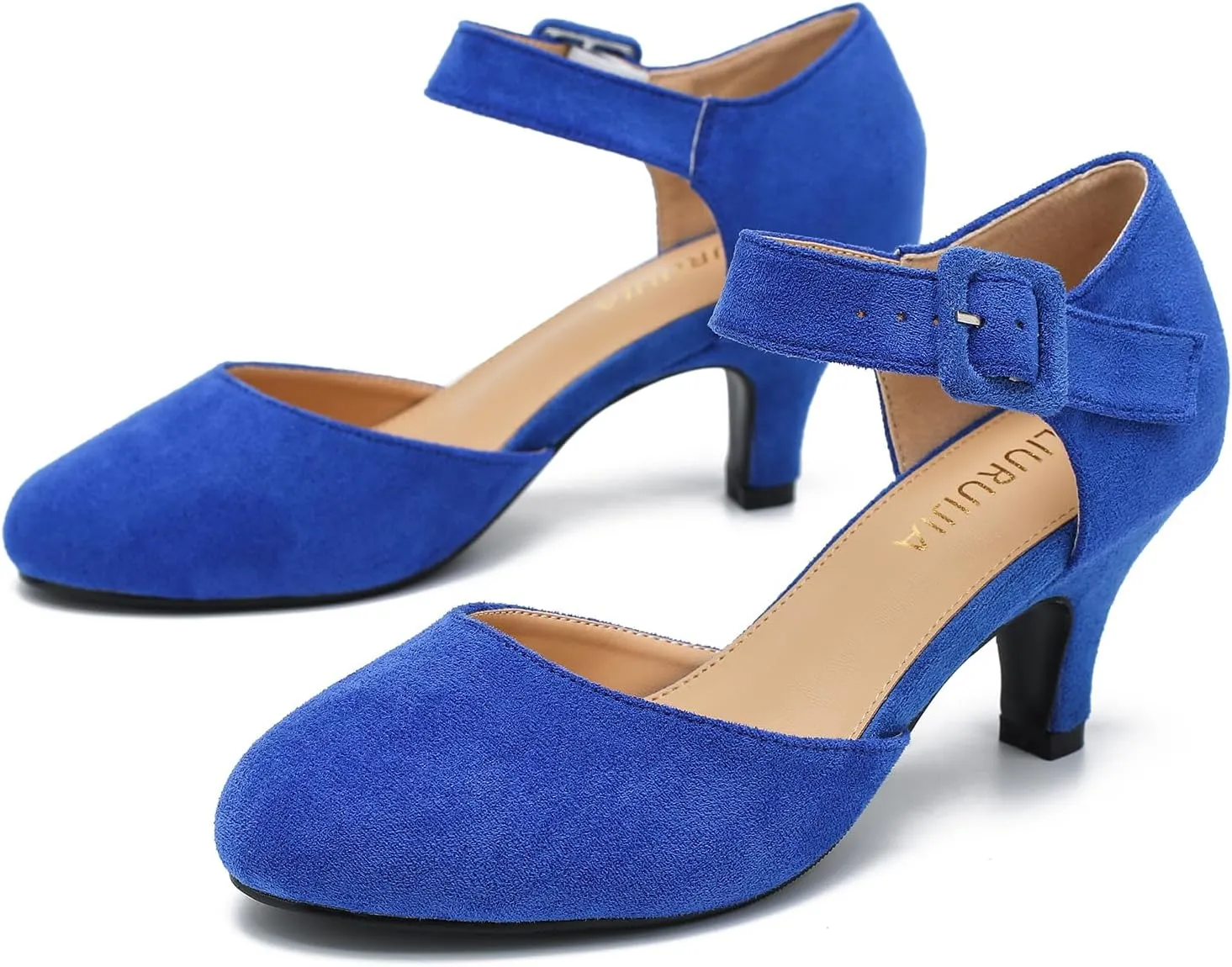 Womens Ankle Strap Kitten Heels Closed Toe Low Heel Dress Shoes Comfortable Vintage Pumps for Women Dressy Bridal Wedding Party