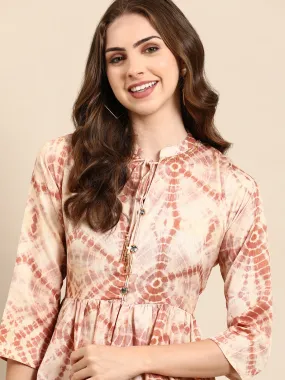 Women's Cream Tie Dye Maxi Kurta