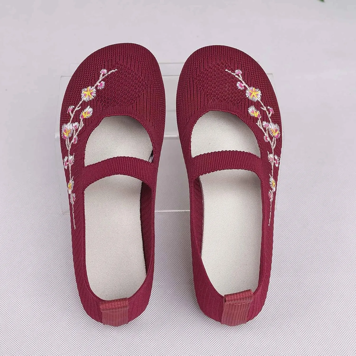 Women's Embroidered Mesh Ballet Comfortable Casual Mary Jane Shoes for Walking Daily Outfits