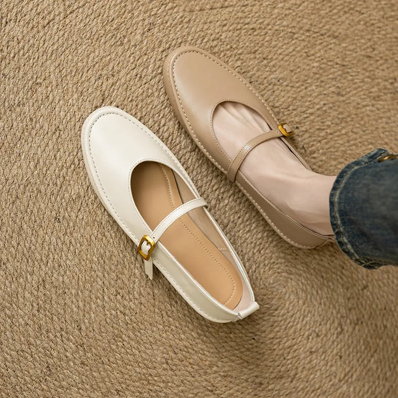 Women's Handmade Leather Round Toe Mary Janes Flats