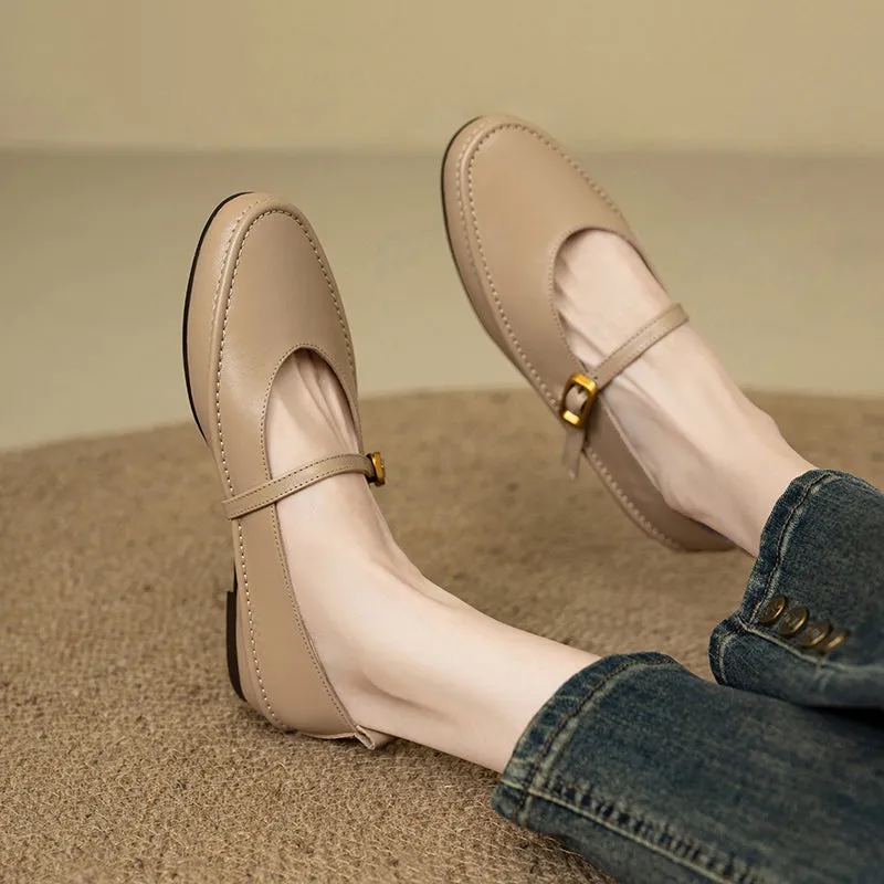 Women's Handmade Leather Round Toe Mary Janes Flats