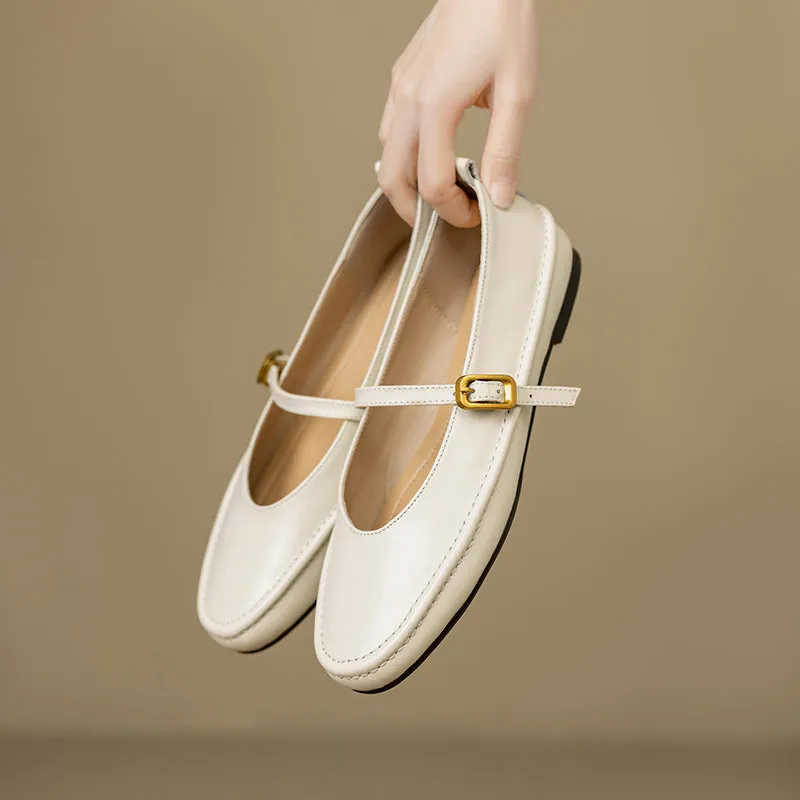 Women's Handmade Leather Round Toe Mary Janes Flats