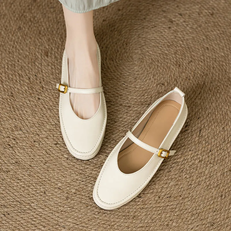 Women's Handmade Leather Round Toe Mary Janes Flats