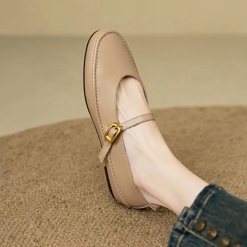 Women's Handmade Leather Round Toe Mary Janes Flats