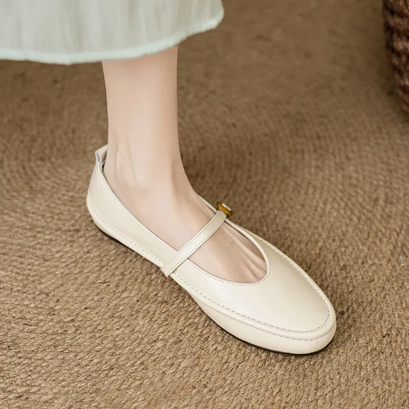 Women's Handmade Leather Round Toe Mary Janes Flats
