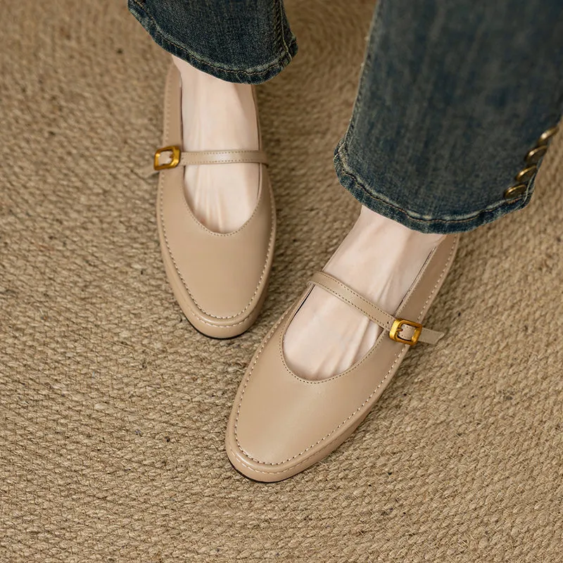 Women's Handmade Leather Round Toe Mary Janes Flats