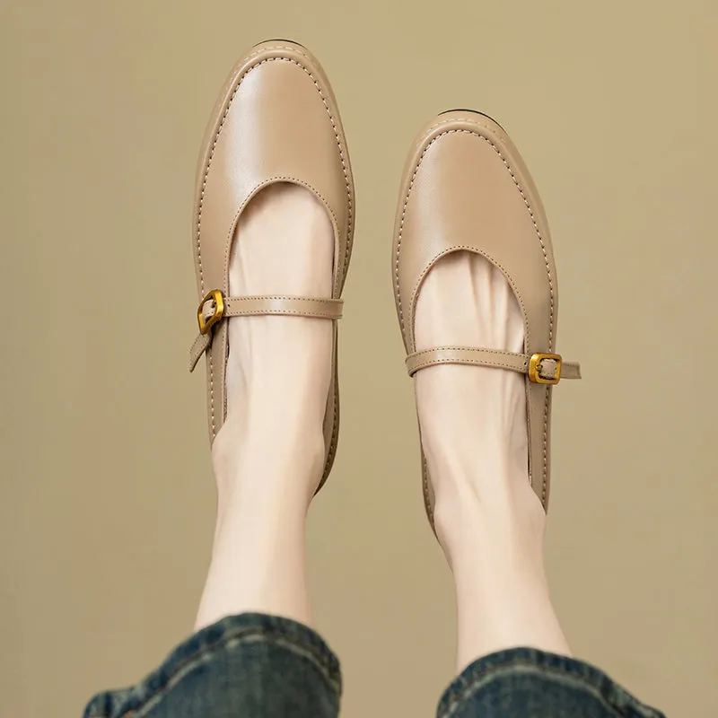 Women's Handmade Leather Round Toe Mary Janes Flats