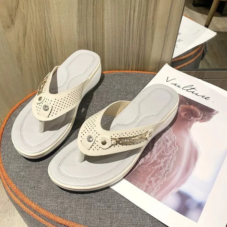 Women's Platform Slide Sandals with Metal Buckle Eye-Catching Short Design for Shoe Film Machine