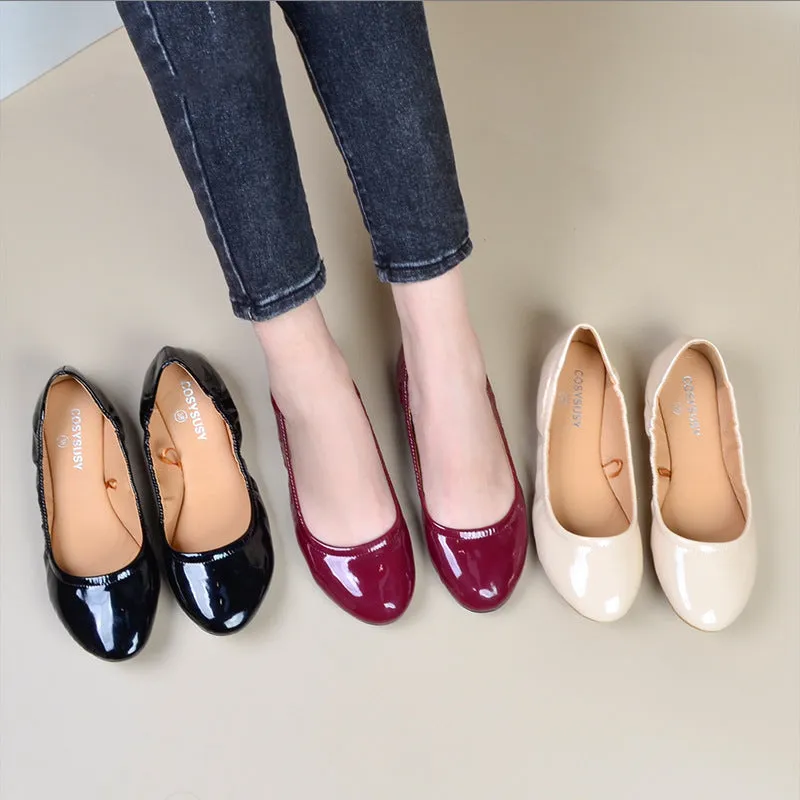 Women's PU patent leather ballet flats | Comfy walk daily casual shoes