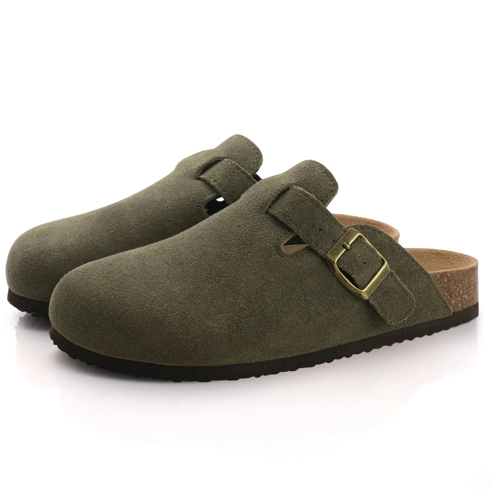 Women's Suede Clogs Cork Insole Mules Slippers With Arch Support