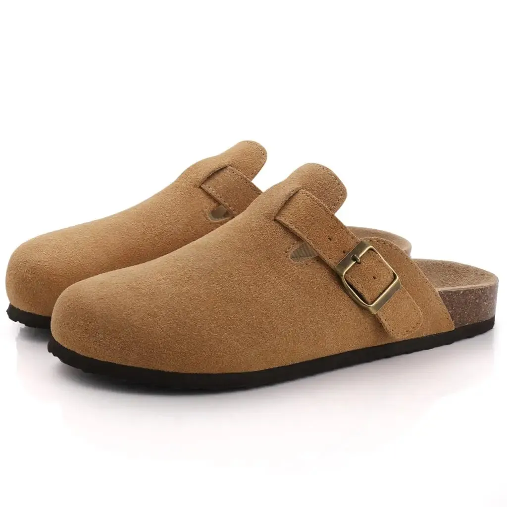 Women's Suede Clogs Cork Insole Mules Slippers With Arch Support