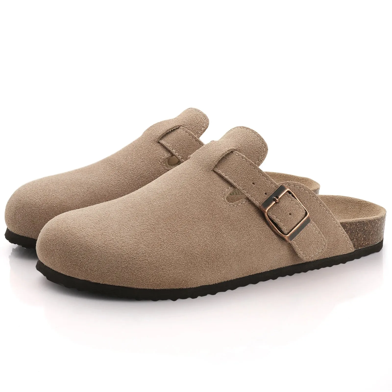 Women's Suede Clogs Cork Insole Mules Slippers With Arch Support