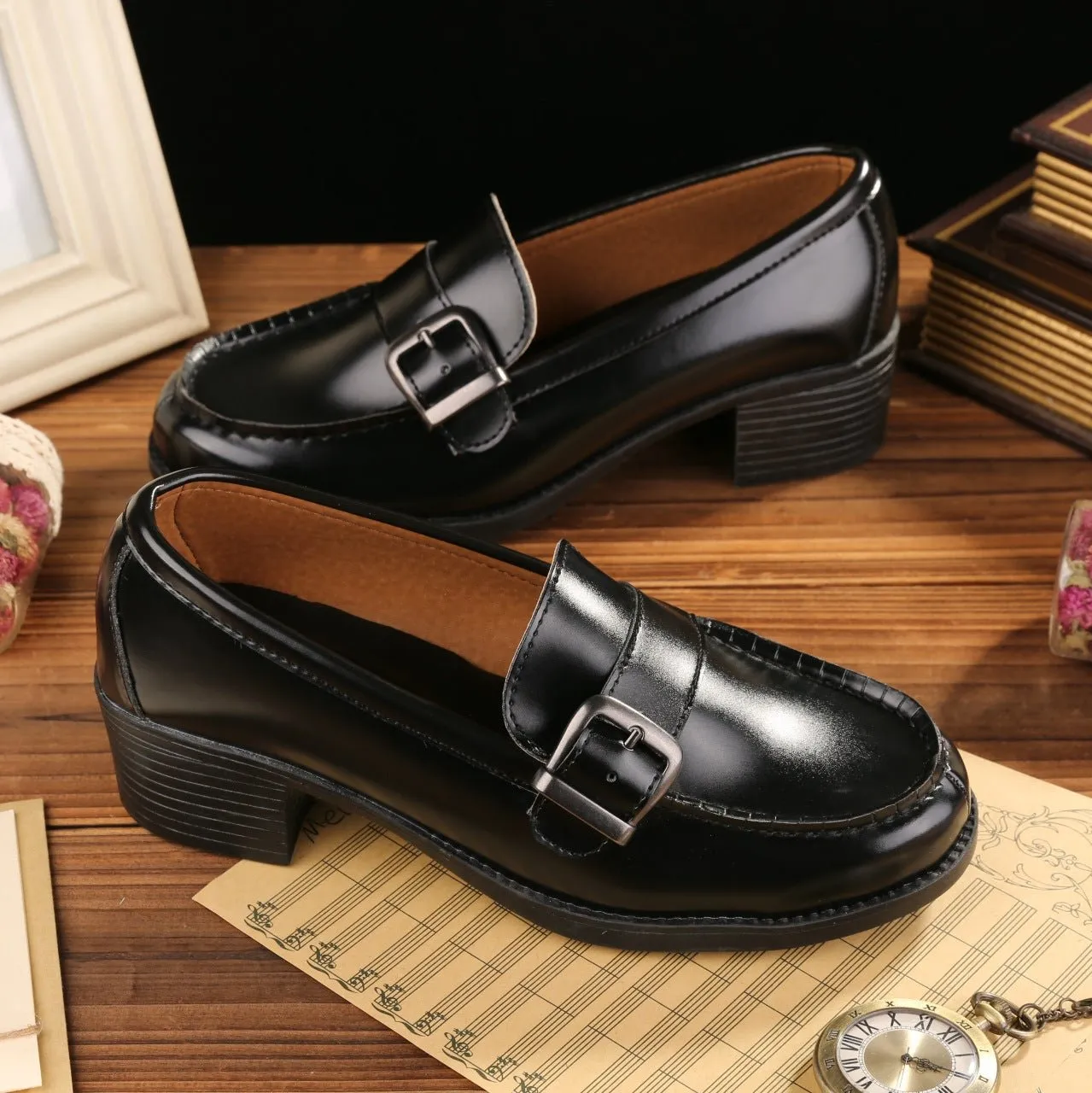 Womens Uniform Low Heel Japanese Style Loafers