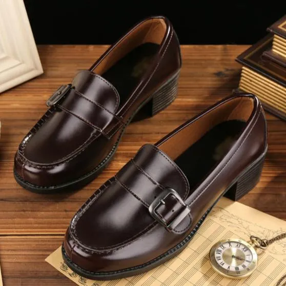 Womens Uniform Low Heel Japanese Style Loafers