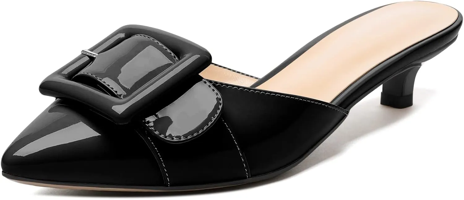 YODEKS Women's Heeled Mules Low Kitten Heel Mules Pointed Toe 1.5 Inch SandalsBow Closed Toe Pumps