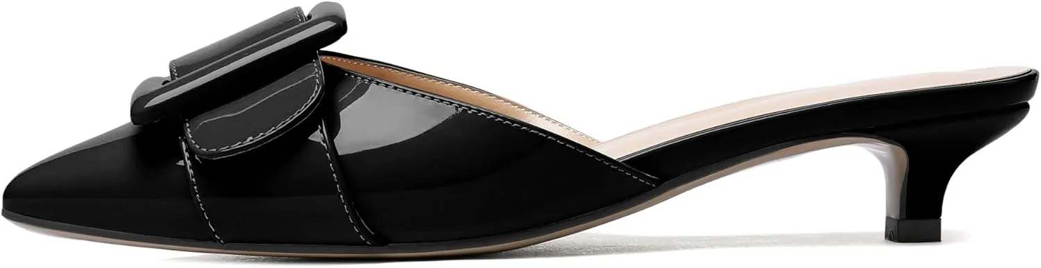 YODEKS Women's Heeled Mules Low Kitten Heel Mules Pointed Toe 1.5 Inch SandalsBow Closed Toe Pumps