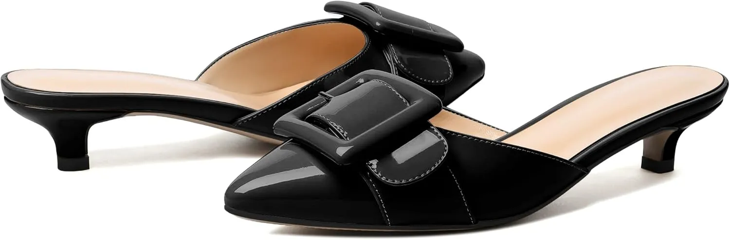 YODEKS Women's Heeled Mules Low Kitten Heel Mules Pointed Toe 1.5 Inch SandalsBow Closed Toe Pumps